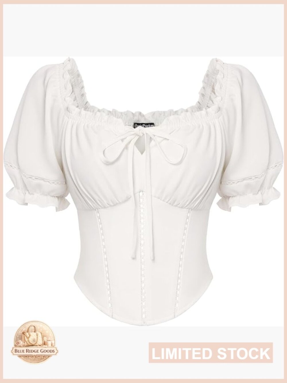 Vintage Corset Top with Puff Sleeves Renaissance Off Shoulder Blouse Peasant - Picture 1 of 7